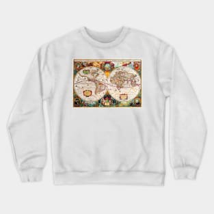 Henricus Hondius - World Map 1630 - Henricus Hondius - Ancient Worlds Crewneck Sweatshirt